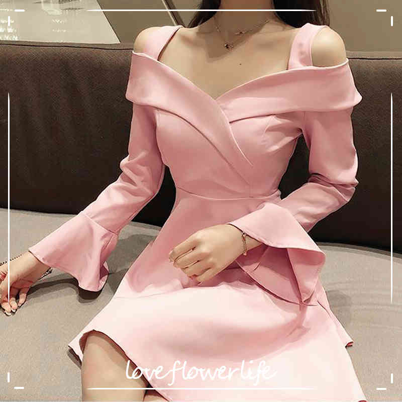 

Drop Shoulder Party Mini Dress Women Spring Long Sleeve Vintage Mini Dress Female Sweet Office Lady Dress Korean 210521, As picture