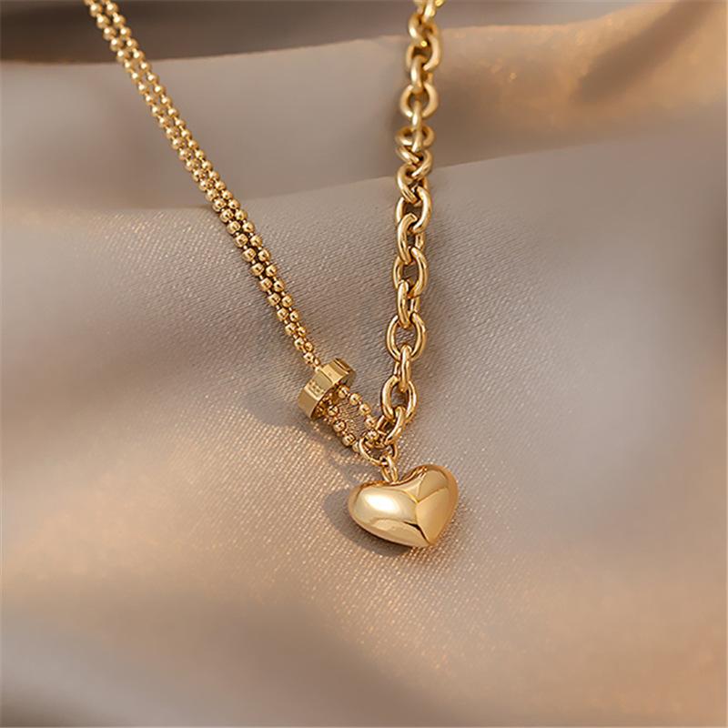 

Pendant Necklaces VSnow Fashion Statement Asymmetry Love Heart Necklace For Women Girls Round Bead Chain Chunky Jewellery