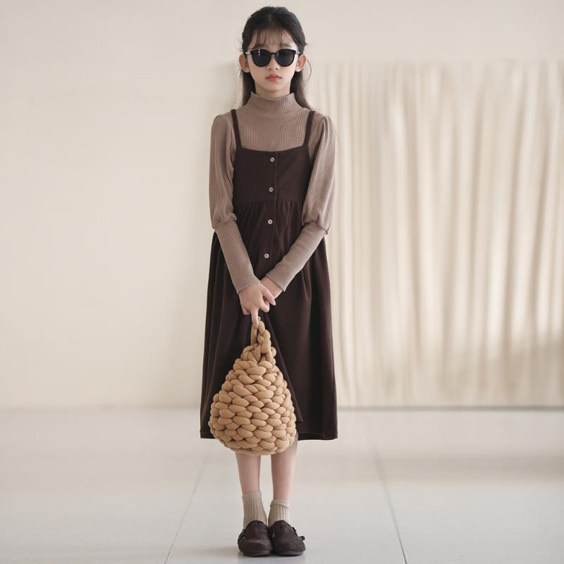 

Girl's Dresses Winter Girls Midi Suspender Dress 2021 Warm Mommy Children Clothes Kids And Teen Buttons Fashion Baby Velvet,#6554, Red;yellow