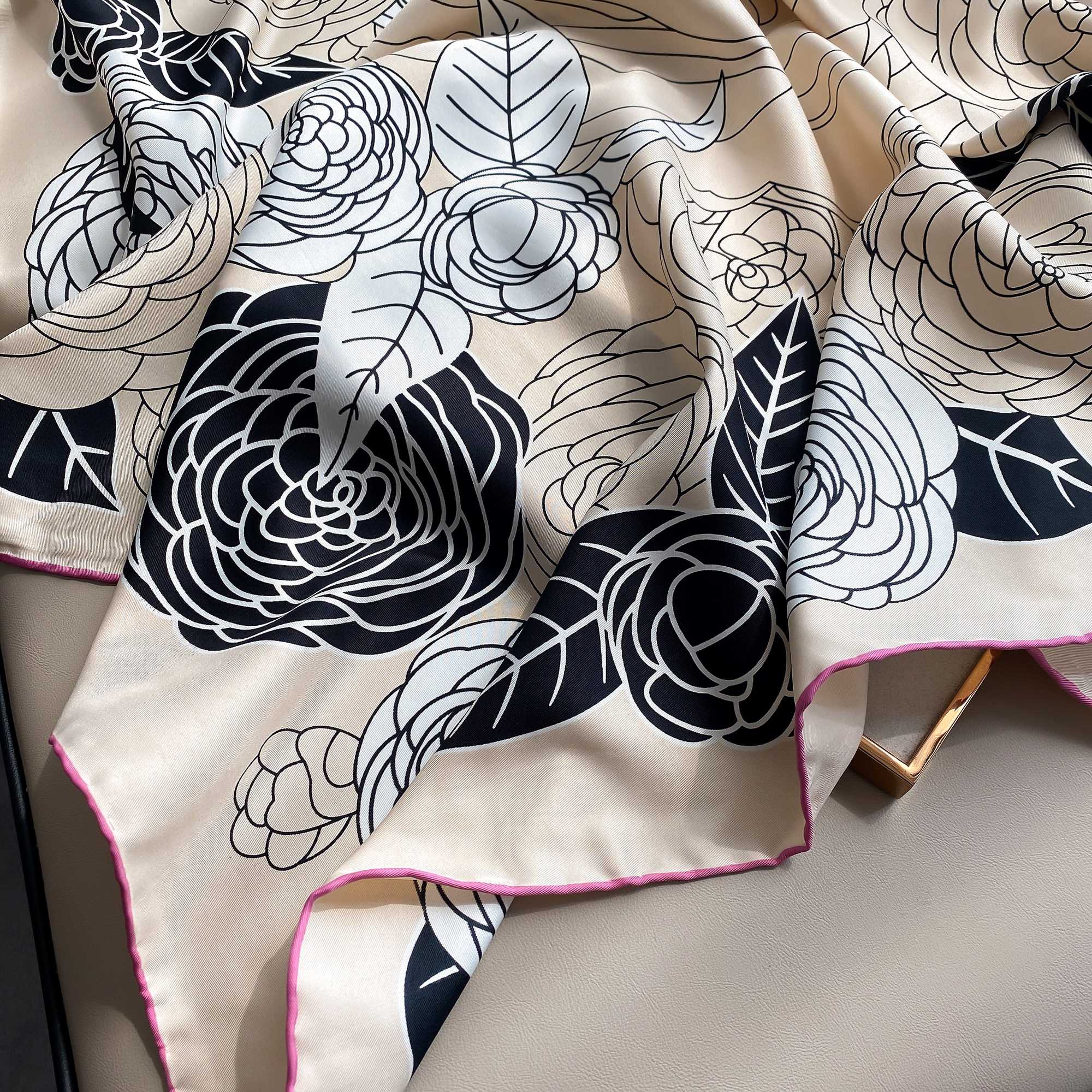 

Beautiful spring and summer ladies silk scarf classic fashion brand light travel air conditioning shawl 90*90cm multi-color wholesale, Blue;gray