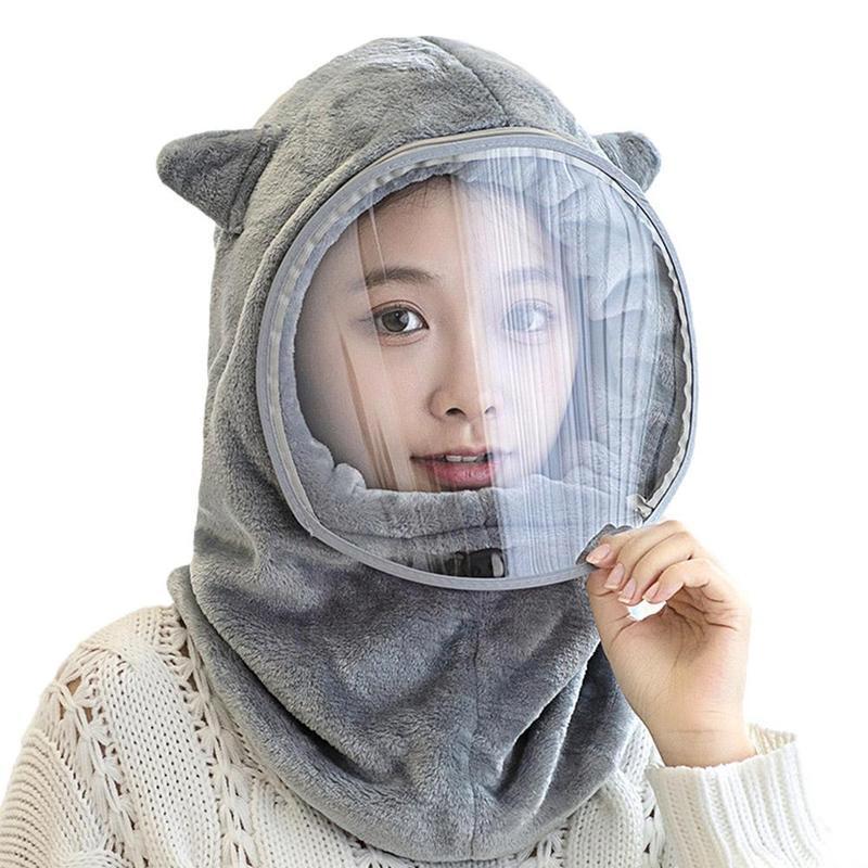 

Berets 1pcs Outdoor Cycling Winter Warm Hat With Transparent Windproof Plush Ear- Cap Piece Pullover Caps Scarf One I8x3