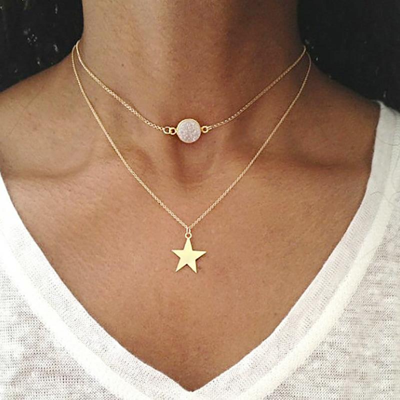 

Pendant Necklaces Creative Frosted Natural Stone Star Necklace Charming Women's Gold Clavicle Chain Choker Fashion Party Jewelry Girl Gift