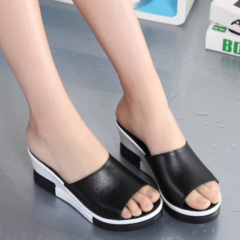 

Dress Shoes Summer Women's Sandals Peep-Toe Woman High-Heels Platforms Casual Wedges For Women Sandalias Con Plataforma, Black