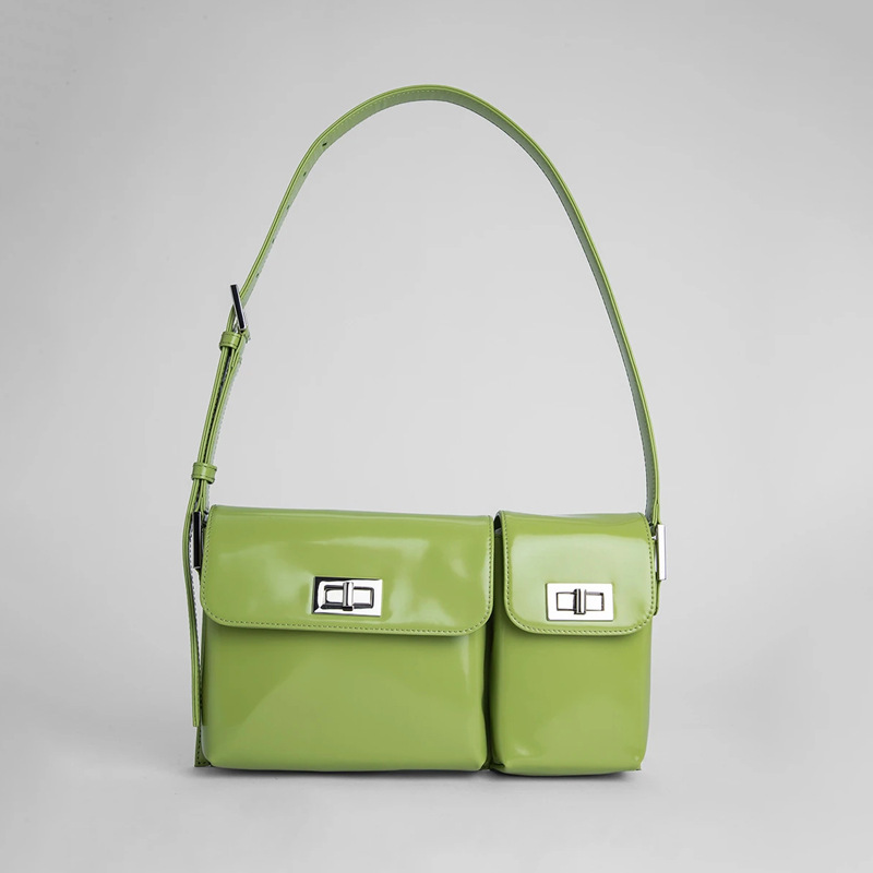 

2021 Lacquer Avocado Green women's handbag summer bright leather underarm bag fashion personality Multi Pocket rectangular bags purse, Red