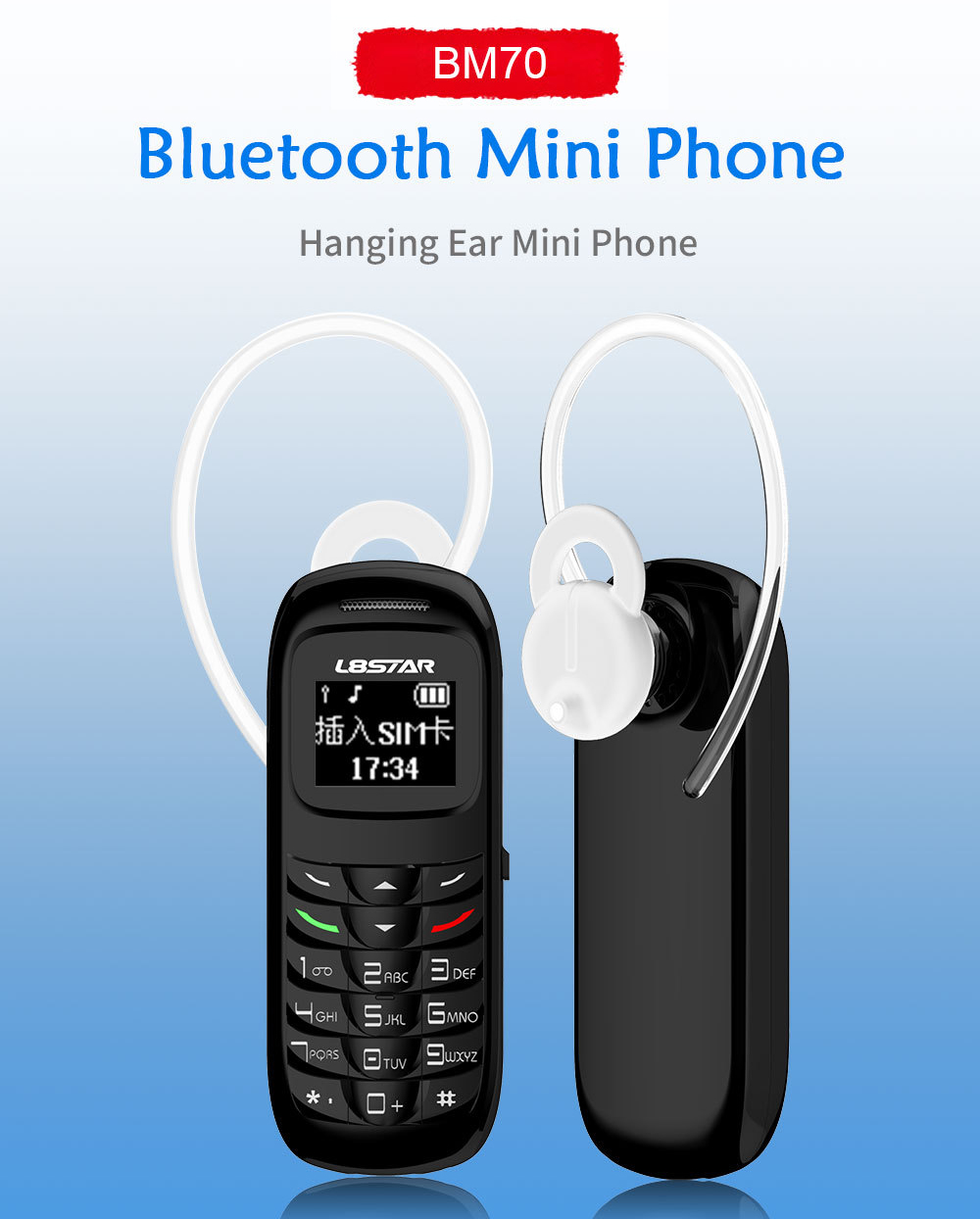 

Newest GTSTAR BM70 Wireless bluetooth headset dialer stereo mini headphone pocket phone support sim card and dial call DHL free, Mixed color