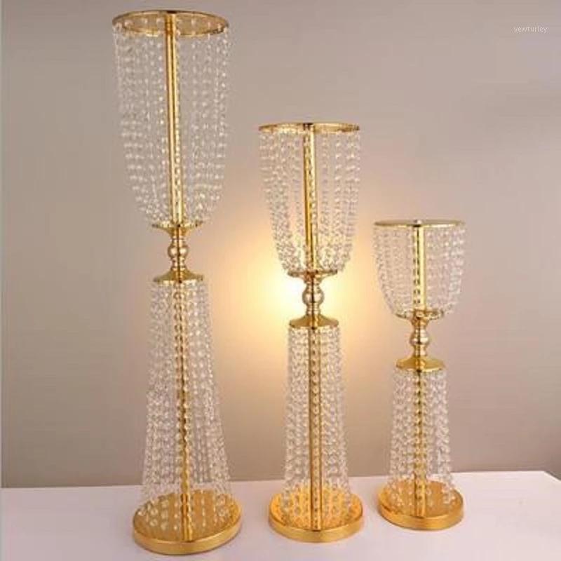 

Party Decoration 10Pcs/lot Gold Acrylic Imitation Crystal Wedding Table Centerpiece Silver Lead Road Stand Candlestick For Event