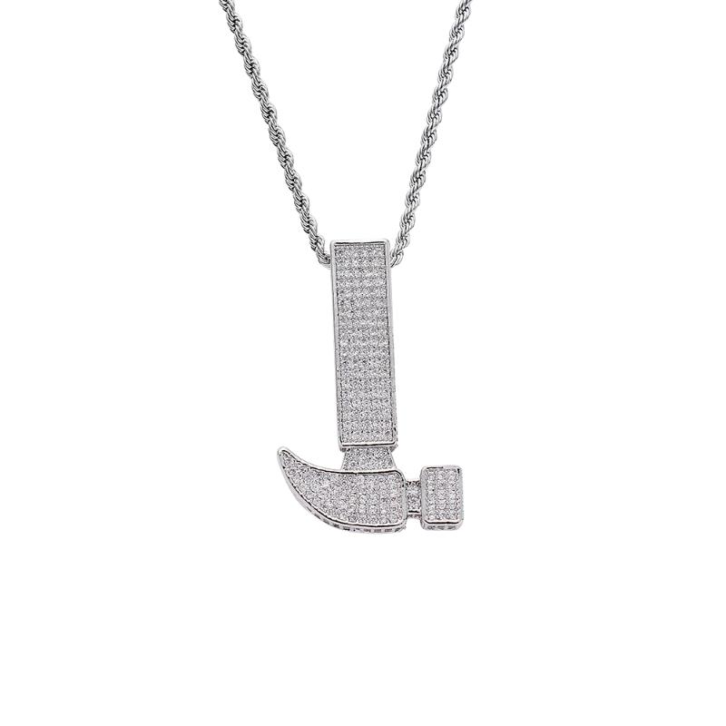 

Brass Zircon Hammer Pendant Iced Out Cubic Necklace Hip Hop Gift Jewelry Bling CN247 Chains