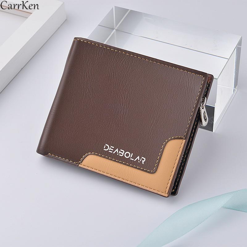 

Wallets Patchwork Leather Business Men's Zipper Coin Purse Man Three Fold Money Bag Soft Card 2021 Carteira Masculina Couro, Black