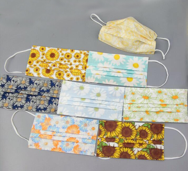 

Flowers Unisex 3 Layer Disposable Mask Adult Men Women 95% Filtration Efficiency Dustproof Prevention of Influenza Face Mouth Masks PBT Melt-blown Nonwoven
