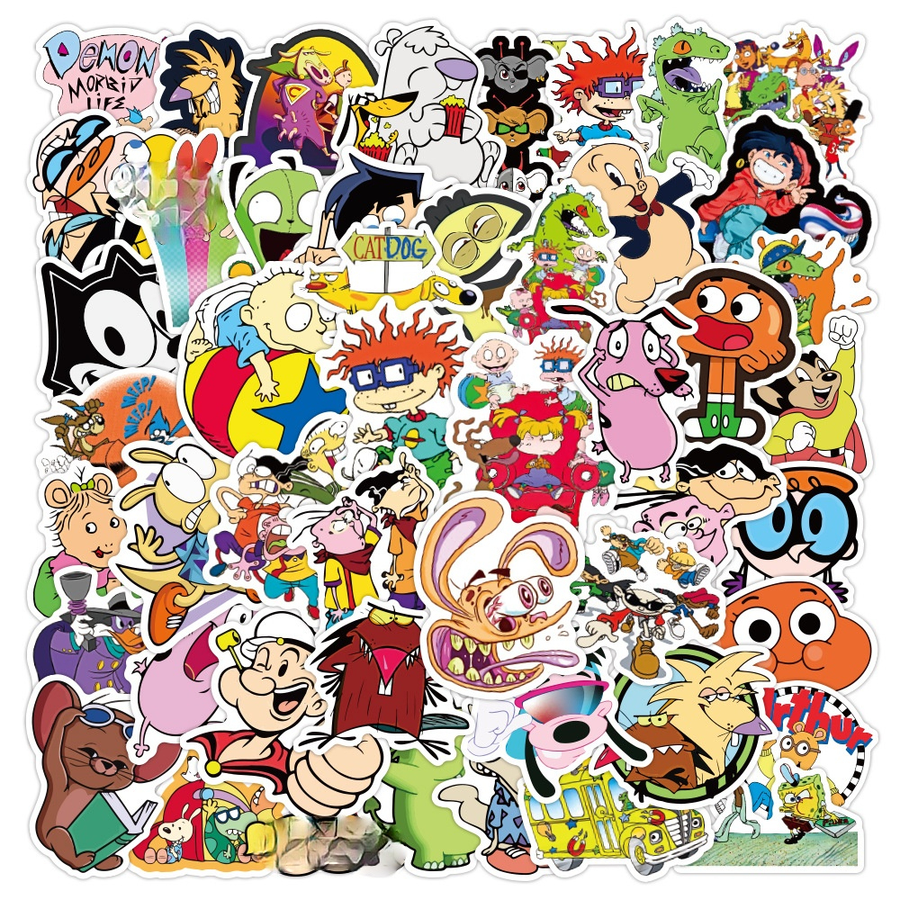 

50PCS Stickers Classic 90s Cartoon Graffiti Waterproof Skateboard Travel Suitcase Phone Laptop Luggage Stickers Cute Kids Girl