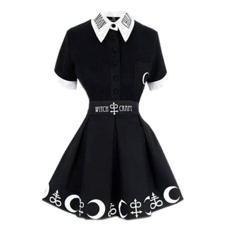 

Ruibbit New Women Moon Letters Print Neck Gothic Vintage Short Sleeve Black Shirt Punk Harajuku Darkness Goth Blouse Plus Size