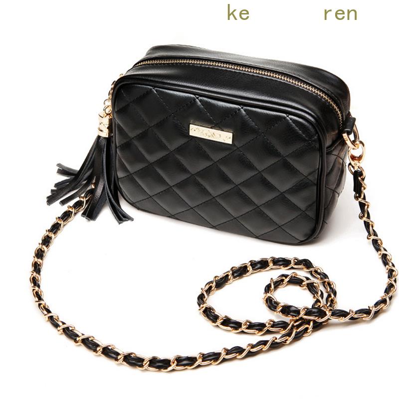 

Casual Quilted Leather Handbags Women Messenger Bag Small Tote Tassel Shoulder Bags Mini Chain Clutch Sac A Main Femme Purse Cross Body, Black