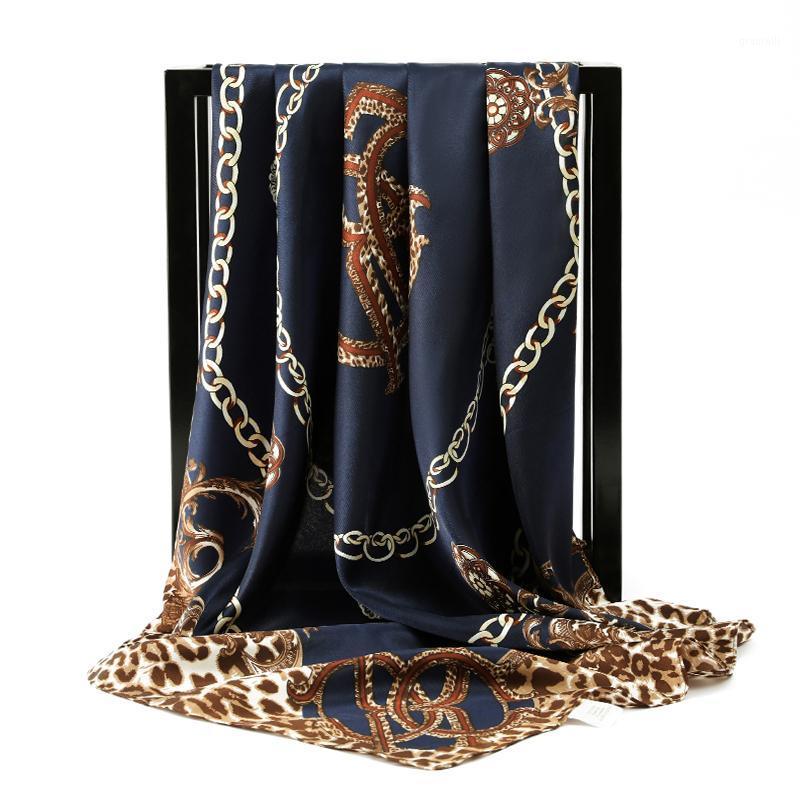 

Scarves 2021 Winter Hair Scarf For Women Leopard Print Silk Satin Hijab Scarfs 90*90cm Square Shawls And Wraps Neck Lady Red, Blue;gray