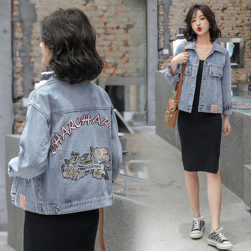 

women's jackets embroidered jean jacket, spring and fall, casual versatile small x35s, Black;brown