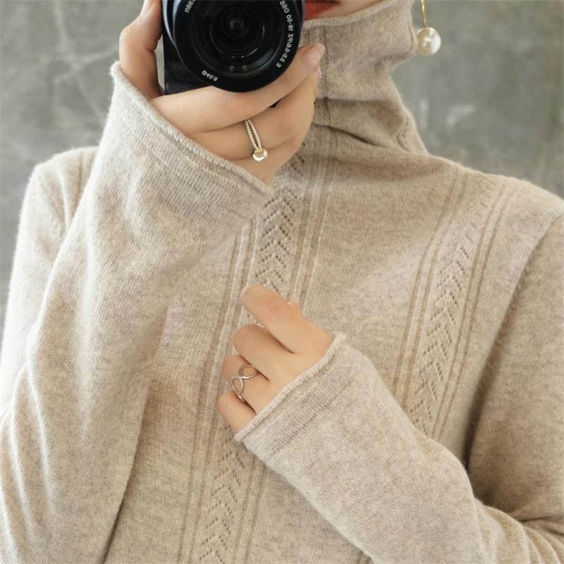 

Women's Sweaters 2021 Autumn Winter Women Cashmere Soild Long Sleeve Sweater Woman Knitted Fashion Turtleneck Loose Pullover, White;black