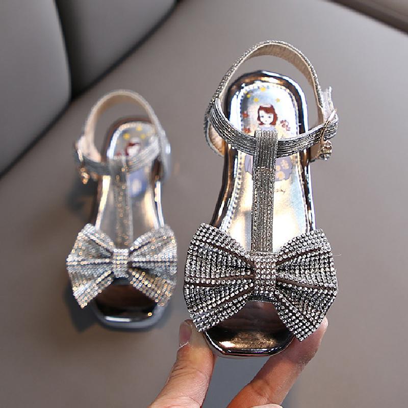 

Sandals Girls Rhinestone Bow-knot Latin Dance Kids Shoes Children High Heel Princess Glitter Leather Party Dress Wedding, Black;red