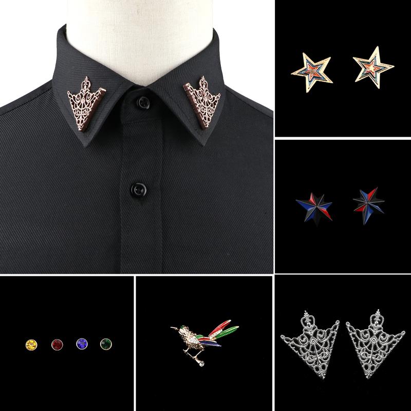 

Pins, Brooches 1PC/1 Pair Trendy Suit Shirt Collar Pin Gold Black Star Dragon Hollow Triangle Crystal For Men Women Daily Accessory