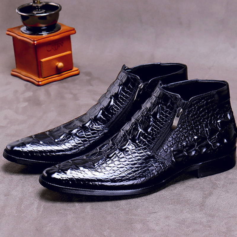 

dress shoes office shoes men genuine leather fashion spring autumn pointed toe mid-calf boots for men male cow ankle rvwc, Black