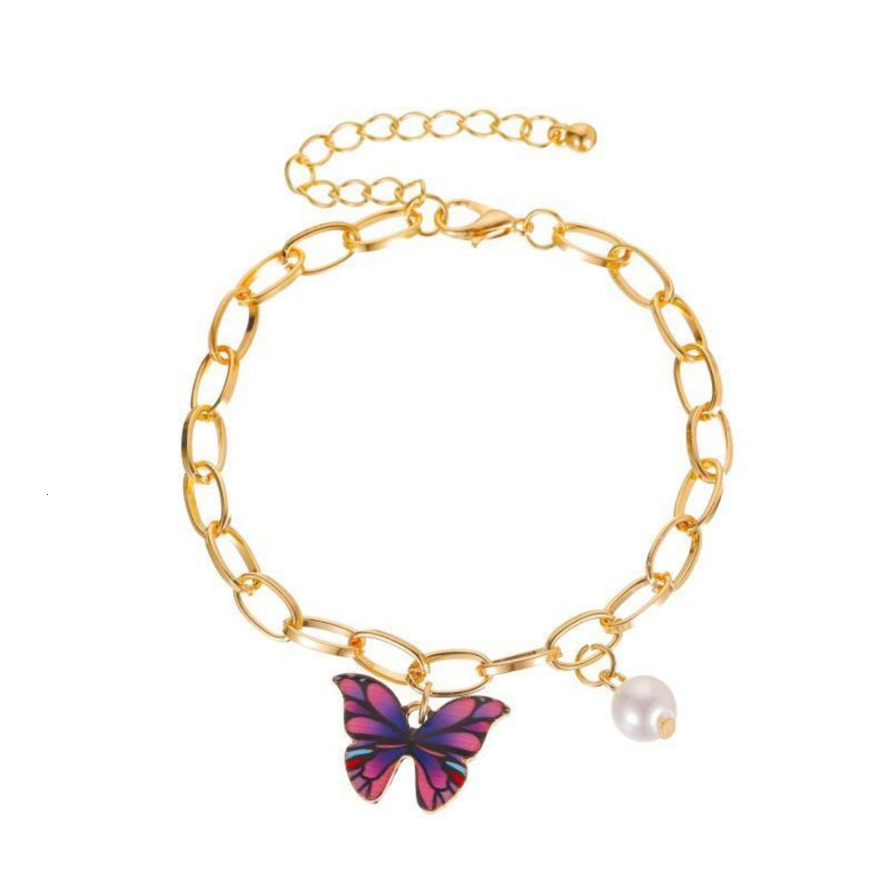 

Hand catenary gesture Color Butterfly Bracelet summer creative pearl thick chain bracelet, Black