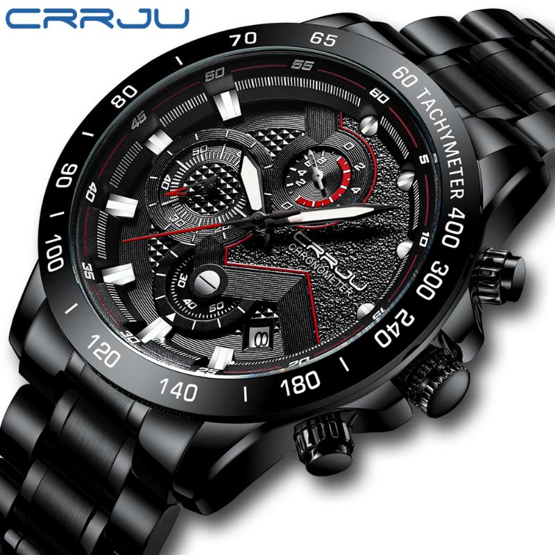 

Wristwatches CRRJU Men Watches Top Stylish Black Watch Sports Chronograph Quartz Waterproof Wristwatch Relogio Masculino, Blue