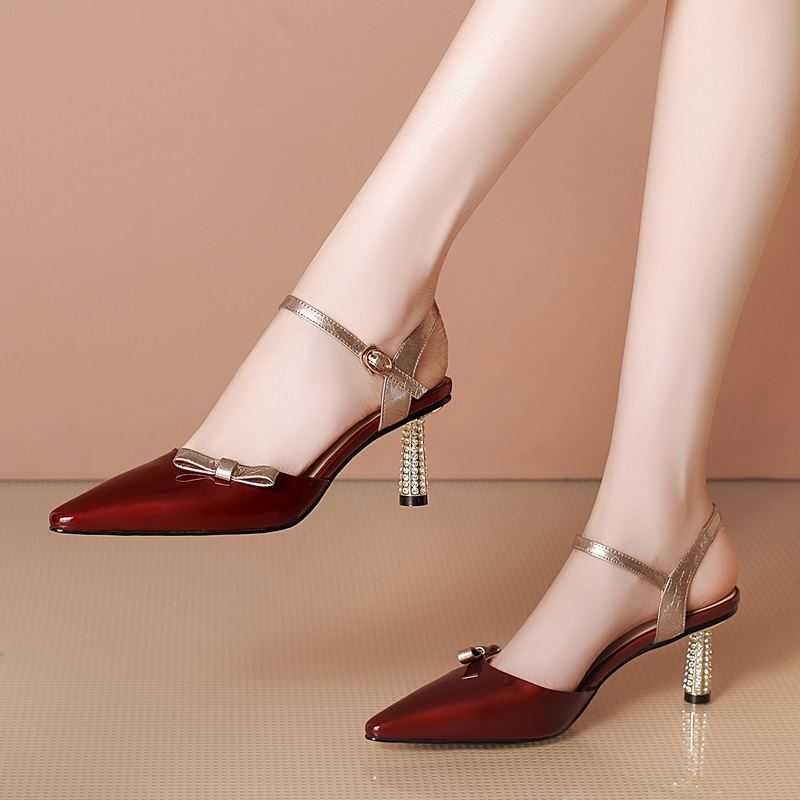 

ALLBITEFO heels genuine leather bowtie sexy high heels wedding women shoes summer women sandals zapatos de mujer 210611, As picture