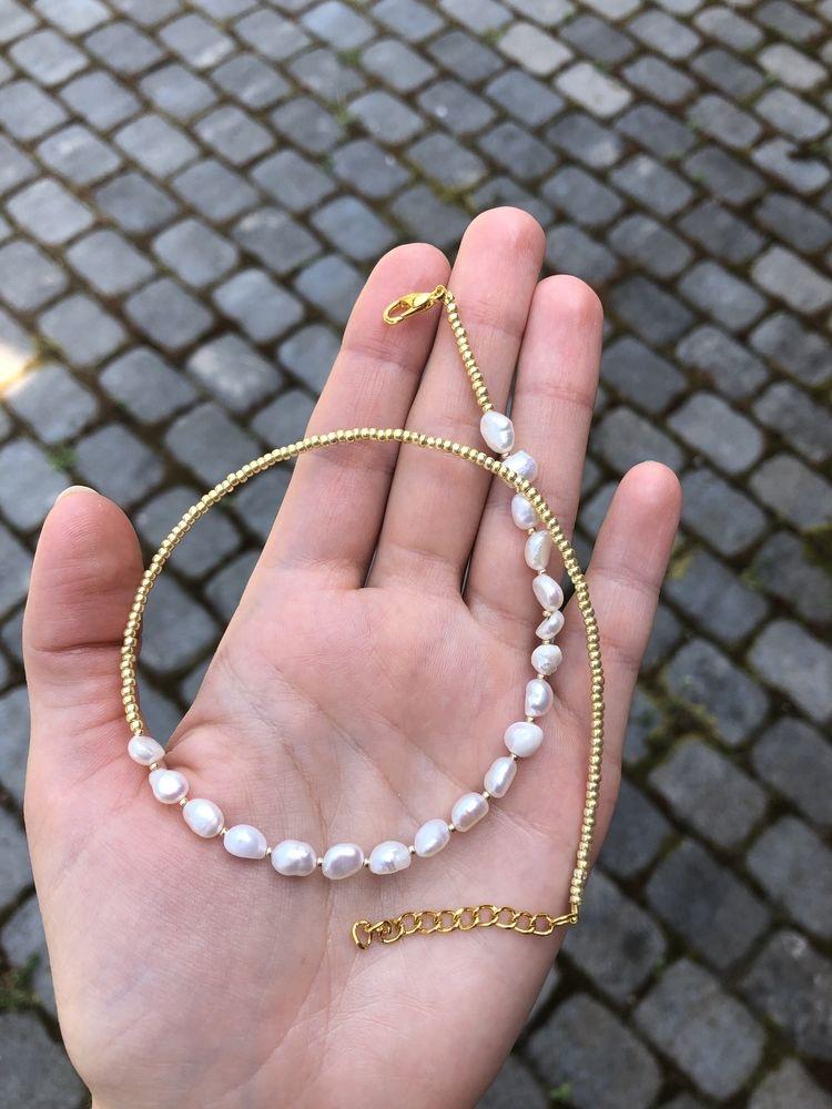 

Chokers High Quality Party Handmade Jewelry Golden Beaded Necklace For Women Natural Freshwater Pearls Daily Wear Fashion Choker Gift