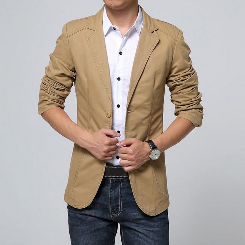 

Men's Suits & Blazers 4XL Plus Size Korean Style Mens Blazer Slim Fit Cotton Suit Jacket Black Khaki Male Men Coat Work Wedding Wear