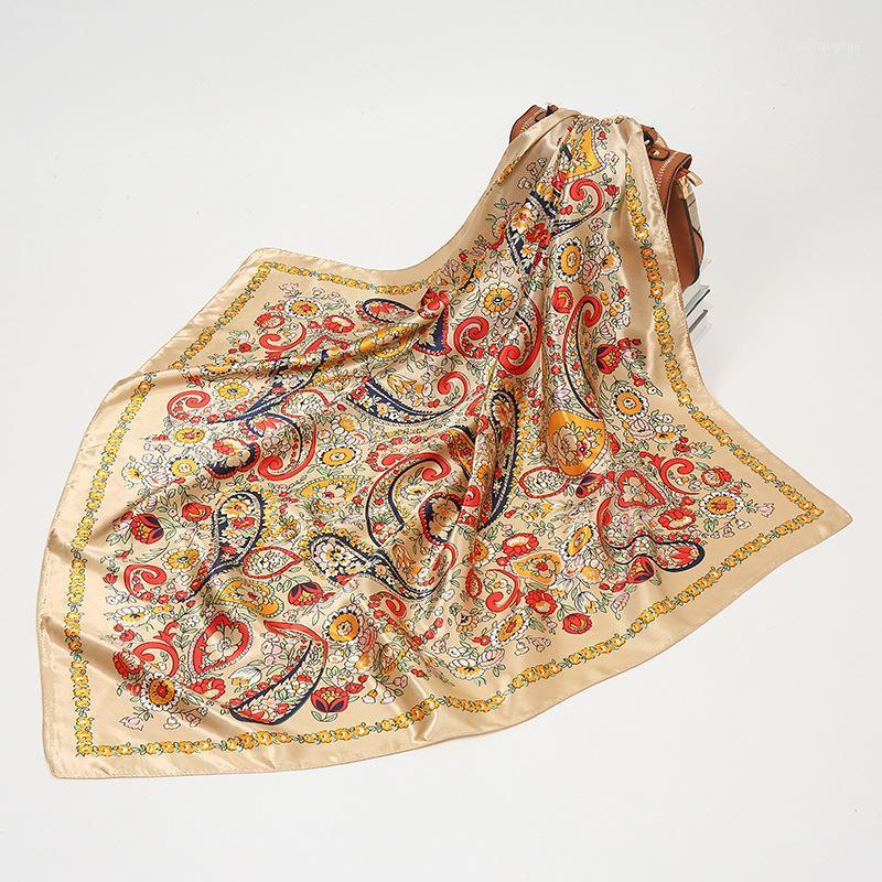 

Scarves 90cm Bohemian Scarf Silk Satin Bandana Women Summer Square Hijab Wrap Paisley Ladies Muslim Islamic Kerchief Hairband, Blue;gray