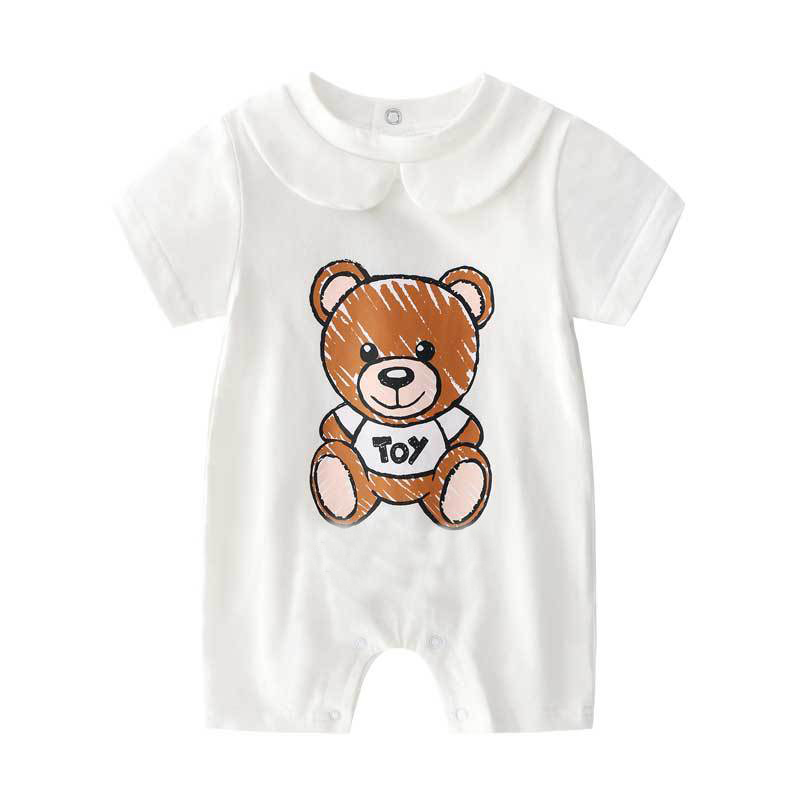 

New Summer Fashion Cute  Baby Clothes Unisex Short-sleeved Cotton Little Print Bear BB New Born Baby Boy Girl Romper, Short sleeve blue