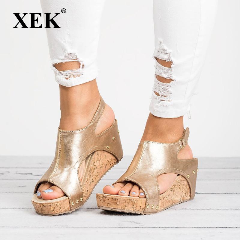 

Comfortable Woman Sandals Summer Fashion Gladiator Roman Shoes 2021 Wedge Heels Plus Size 42 GSS56, Black