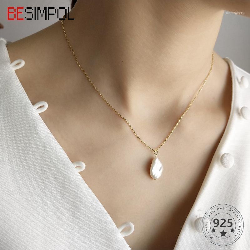 

Besimpol Real 925 Sterling Silver Baroque Pearl Necklace Female Elegant Irregular Pendant For Women Party Fine Jewelry Chains