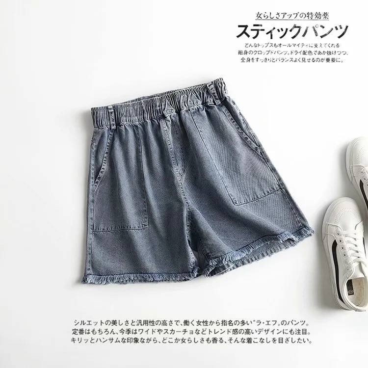

a @/628rw 2020 womens summer new versatile preppy style elastic waist raw edge denim shorts women, White;black
