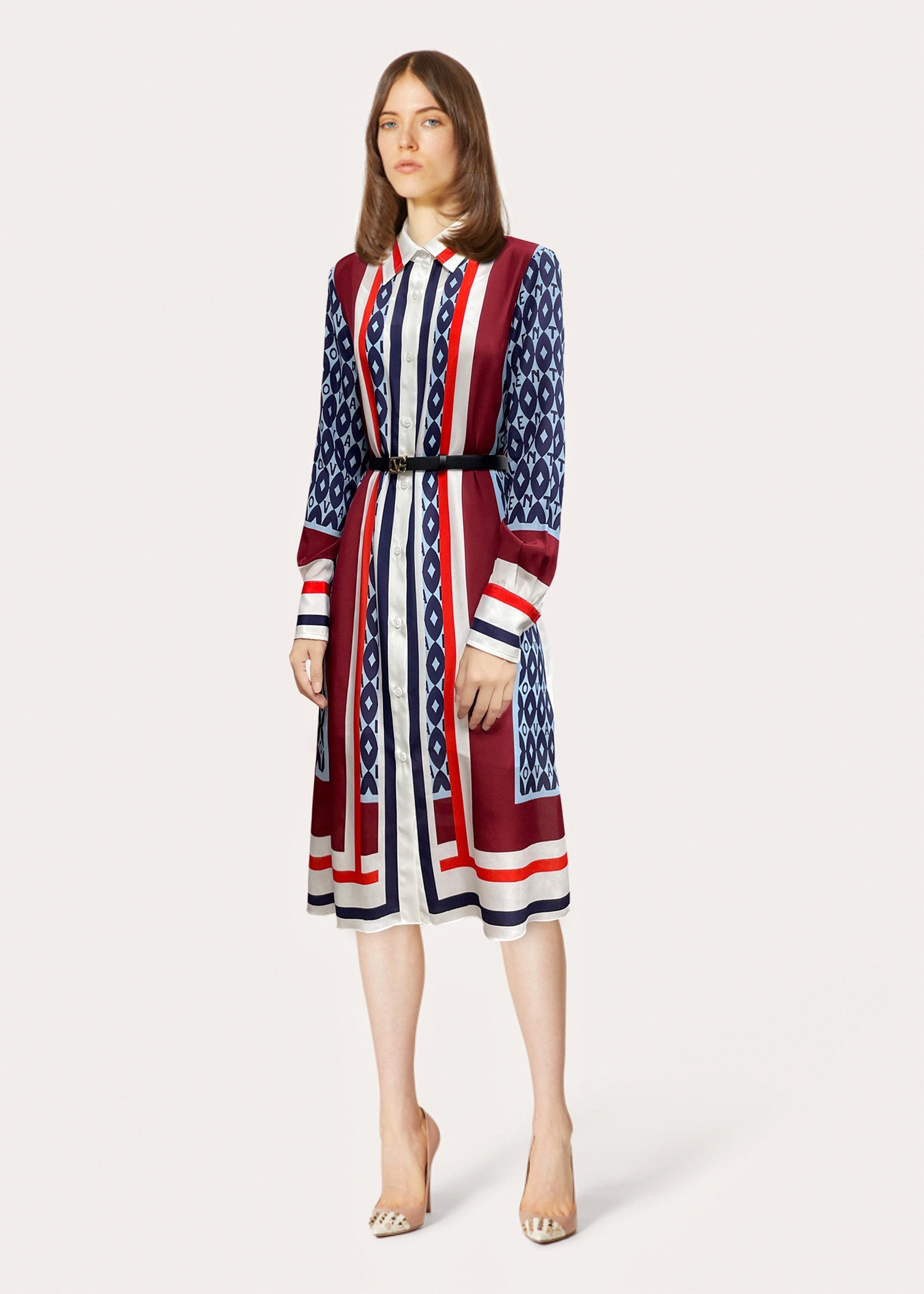 

2021 new silk positioning contrast printing suspender two-piece dress, Red
