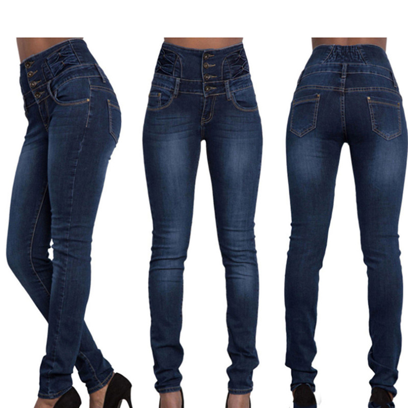 

2021 New Arrival Wholesale Woman Denim Pencil Pants Top Brand Stretch Jeans High Waist Pants Women High Waist Jeans, Black