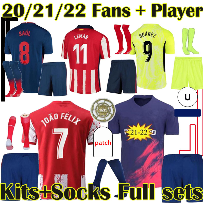 

Atletico fans player version soccer jerseys 21 22 JOÃO FÉLIX MADRID Adults kids Kits sock Full sets 2021 2022 M. LLORENTE KOKE SAUL SUAREZ football shirts LEMAR DEMBELE, 20-21 third kit+socks