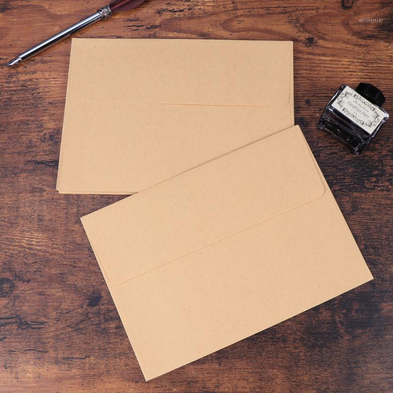 

Gift Wrap 100PCS Non-Printed Yellow Kraft Paper Envelope Plain Color Blank Retro Invitation Letter Postcard For Writing