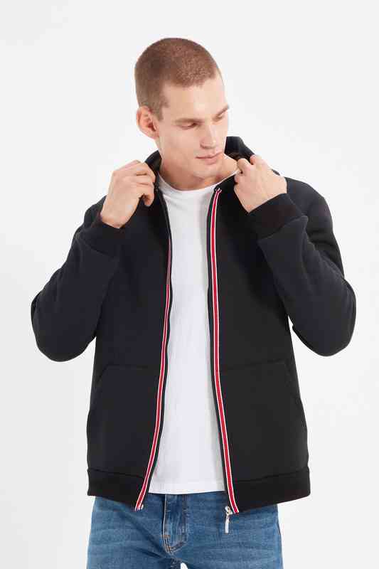 

trendyol men 's regular fit long sve hooded stripe sweatshirt tmnaw22sw1018, Black