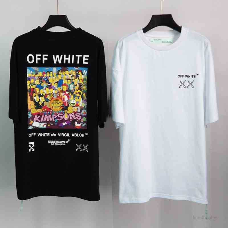 

Men' Tshirts Summer and Women' Large Ow Fashion Cartoon Character Print Round Neck Short Sleeve T-shirt, White