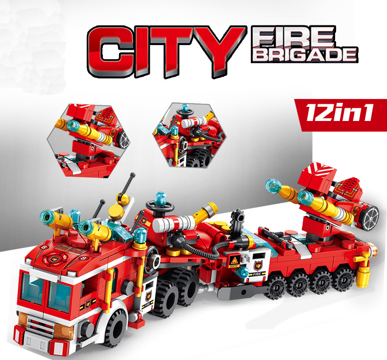 

12 in 1 City Brigade Kits Car Fire Engine Model Truck Building Blocks Bricks Action Figure