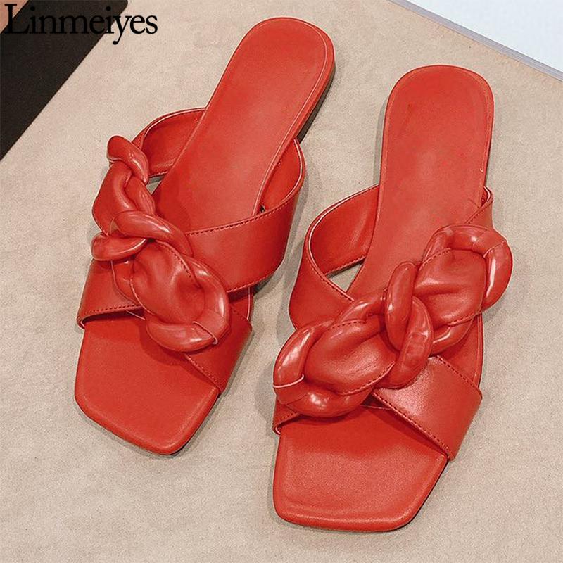 

Luxurious Slippers Woman Cow Leather Cross Square Toe Slides Ladies Thin Heel Outdoor Casual Mules Shoes Summer Women's, Black