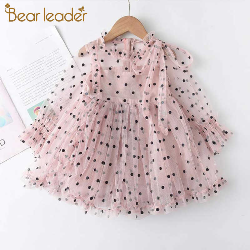 

Bear Leader Kid Dresses Girls Long Sleeve Cute Mesh Outfits Princess Dress with Dots Pattern Autumn Fashion Clothing Girl 2-6 Y 210708, Az1808 blue
