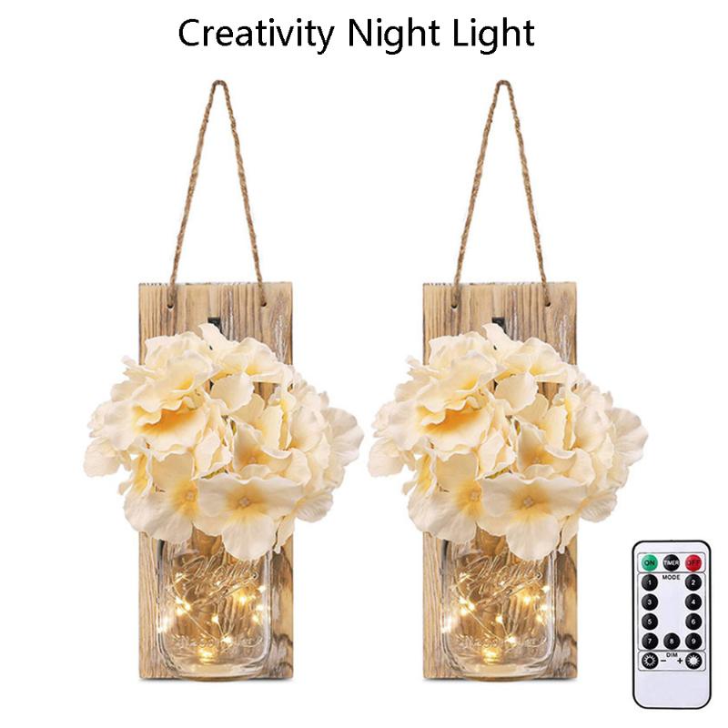 

2Pcs/lot Wall Light Mason Jar Sconce Vintage Art Hanging Night Lamp With Remote Control Garden Yard Lighting Bedroom Decor Outdoor Lamps