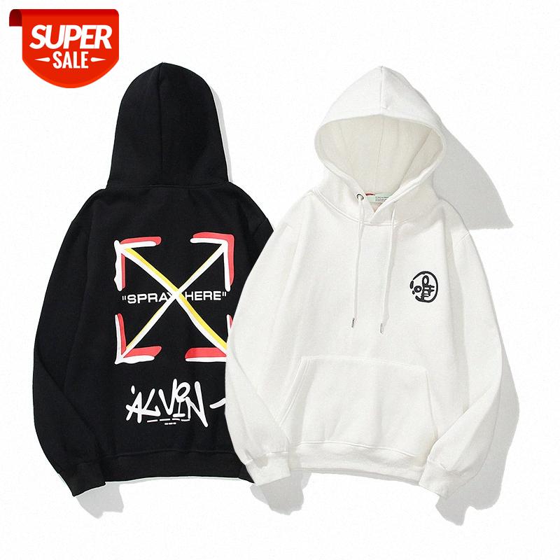 

ss autumn and winter Europe the United States off graffiti red white line arrow printing hooded sweater ins hoodie jacket #Uc7R, Black