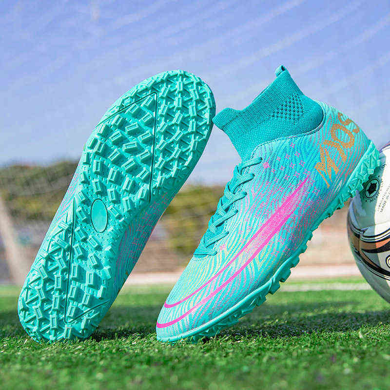 

Soccer Shoes Custom Indoor Mens Football High Ankle Training Cleats Sneakers Kids Original Turf Boots 220331 1125, 332-2-white green