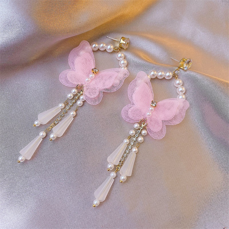 

10Pieces/Lot Temperament Long Butterfly Earrings Big Earrings Tassel Earrings Jewelry Korean Fairy Super Fairy