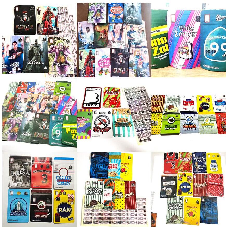 

2021 BACKPACKBOYZ 3 5g Edibles 3.5g Mylar resealable smell Bags proof baggies backpack boyz BISCOTTI GELATO 41 GUARANA BILLY KIMBER ZERBERT
