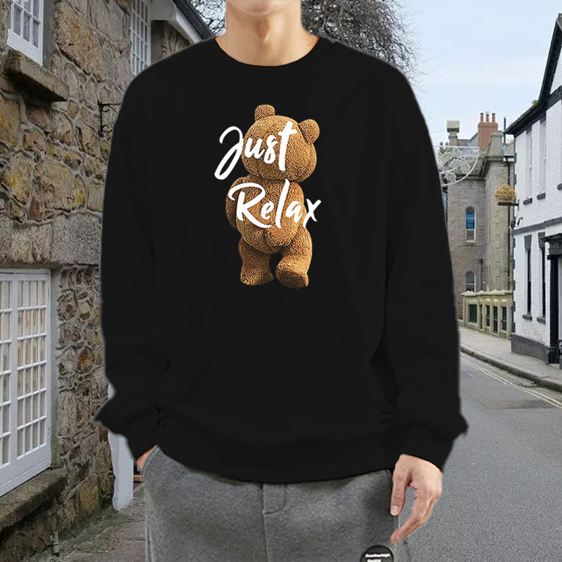 

autumn sweaters men's bear letter printed long sve sweaters, Black