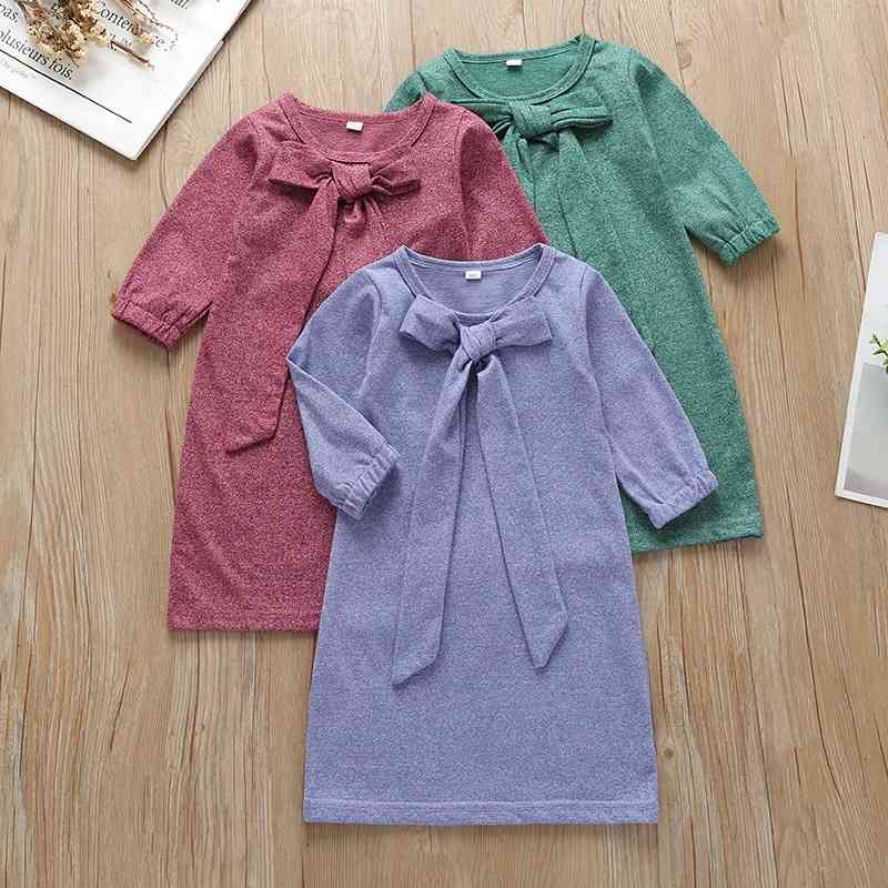 

Girls autumn new long sleeve dress bow fashion solid color versatile children's skirt, Red;yellow