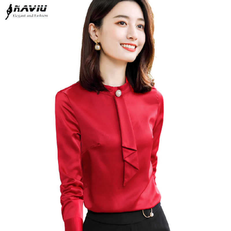 

Red Tie Shirt Women Fashion Autumn Slim Chiffon Long Sleeve Blouses Office Ladies Business Work Tops 210604, White
