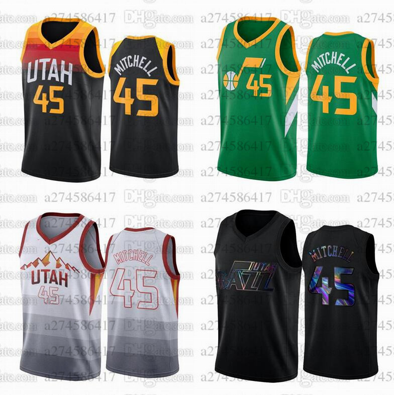 

Men S-6XL basketball jersey Utah Jazz 45 Donovan Mitchell green white black blue orange city sleeveless Jerseys